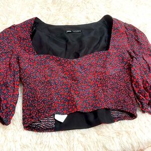 ZARA FLORAL PUFF SLEEVE TOP WOMEN S MILKMAID COQUETTE COTTAGECORE ROMANTIC